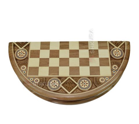 Wooden, round Chess, 40 x 40 cm. Bead inlay