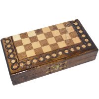 Wooden Chess + Backgammon, 32 x 32 cm. Inlay. Handmade