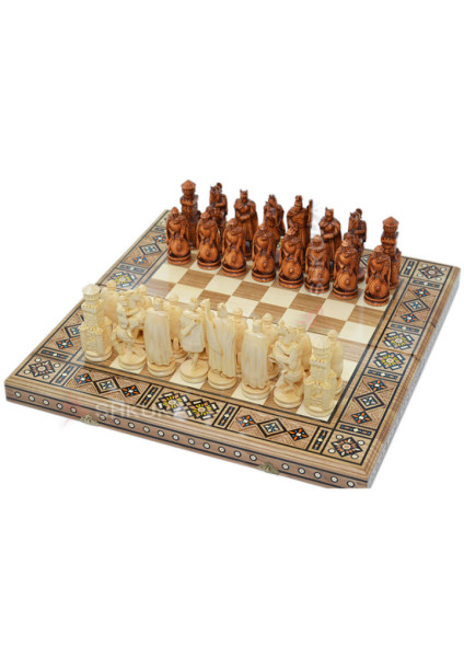 Carved chess 3 in 1 "Knights" 50x50 cm. Mosaic