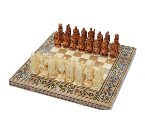 Carved chess 3 in 1 "Knights" 50x50 cm. Mosaic