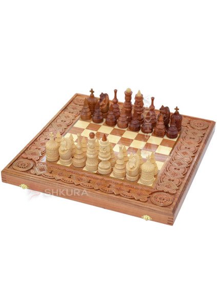 Wooden Chess + Backgammon "Hutsulshchyna", 50x50 cm. Inlaid with copper