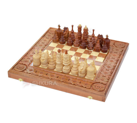 Wooden Chess + Backgammon "Hutsulshchyna", 50x50 cm. Inlaid with copper