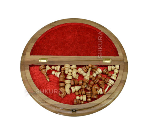 Wooden, round Chess, 40 x 40 cm. Bead inlay