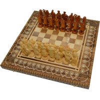 Souvenir chess + backgammon + checkers "Cossacks" 50 x 50 cm. Beads + Copper