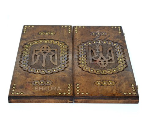 Handmade backgammon "Trident of Ukraine", 50 cm