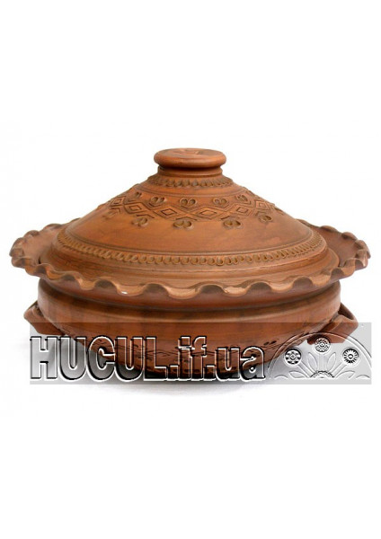 Bowl with a lid and two handles with a pattern