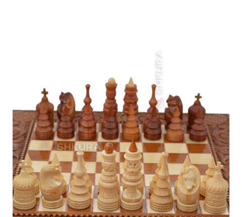 Wooden Chess + Backgammon "Hutsulshchyna", 50x50 cm. Inlaid with copper