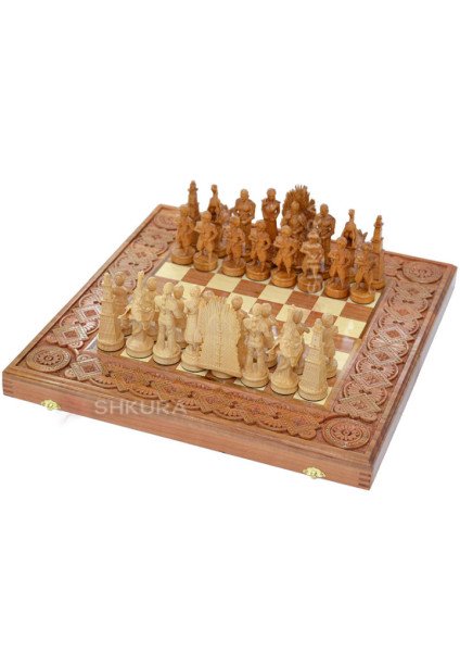 Wooden Chess + Backgammon "Game of Thrones", 50x50 cm. Inlaid with copper.