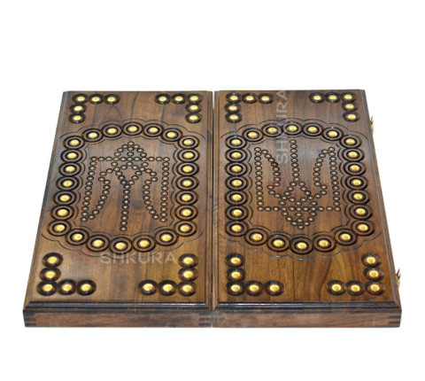 Handmade backgammon "Coat of Arms of Ukraine", copper, 40 cm