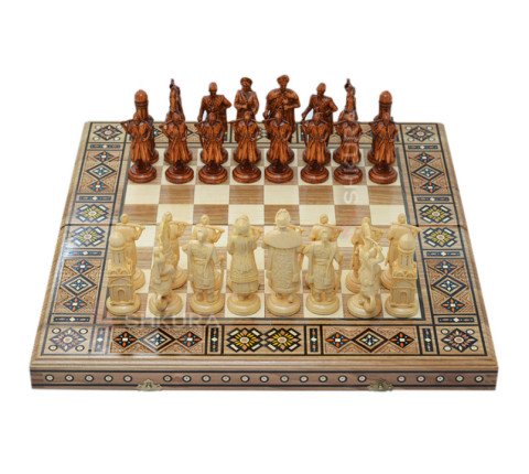 Carved chess 3 in 1 "Cossacks" 50x50 cm. Mosaic