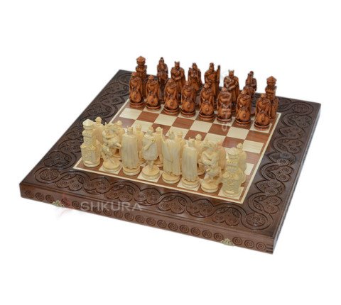 Wooden chess 3 in 1 "Knights". 55x55 cm. Dark