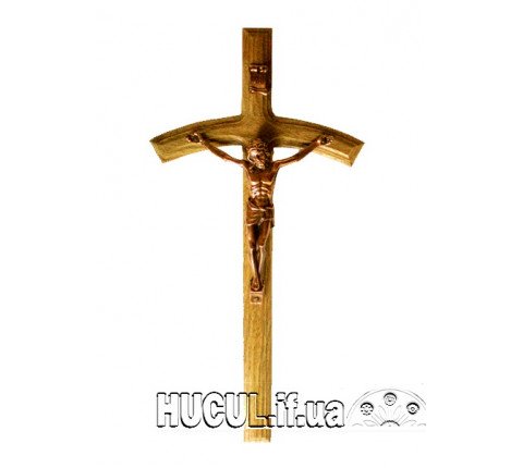 Carved walnut cross with a copper crucifix of the Savior