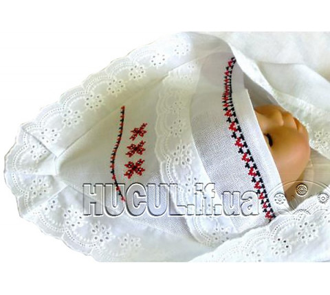 Embroidered Christening Cloth "Red and Black Stars"