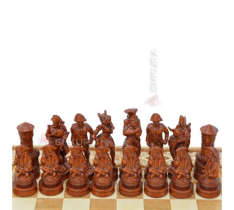 Wooden chess 3 in 1 "Pirates of the Caribbean". 55x55 cm. Light.