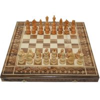 Carved chess + backgammon + checkers size 50 x 50 cm. Handmade