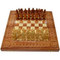 Wooden Chess + Backgammon "Cossacks", 50x50 cm. Inlaid with copper