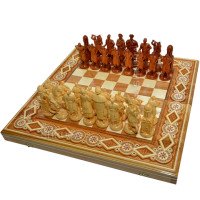 Дерев'яні Шахи + Нарди "Козаки", 50х50 см. Інкрустація бісером