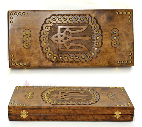 Handmade backgammon "Trident of Ukraine", 50 cm