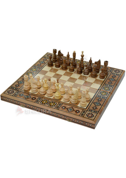 Carved chess 3 in 1, 50x50 cm. Mosaic