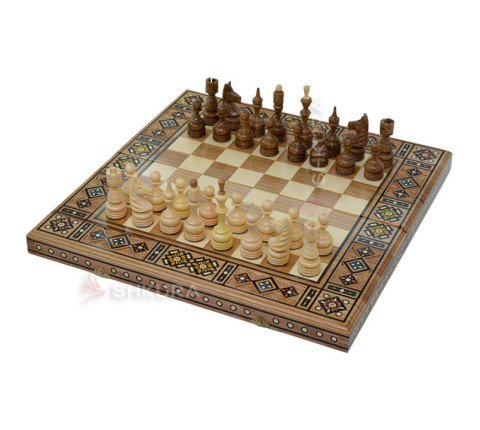 Carved chess 3 in 1, 50x50 cm. Mosaic