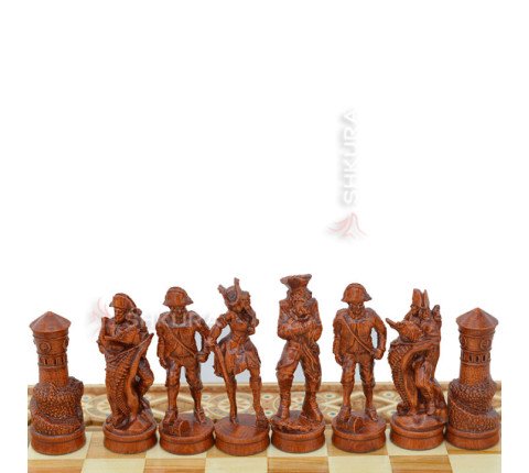 Carved chess 3 in 1 "Pirates of the Caribbean" 50x50 cm. Mosaic