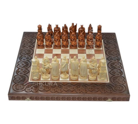 Wooden chess 3 in 1 "Knights". 55x55 cm. Dark