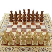 Carved Chess + Backgammon "Egypt". 56x56 cm. Beads. Handmade