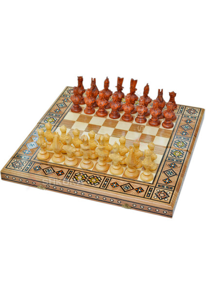 Carved chess 3 in 1 "Egypt". 50x50 cm. Mosaic