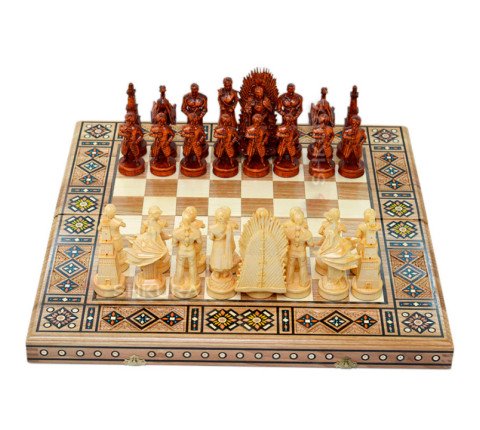 Carved chess 3 in 1 "Game of Thrones". 50x50 cm. Mosaic