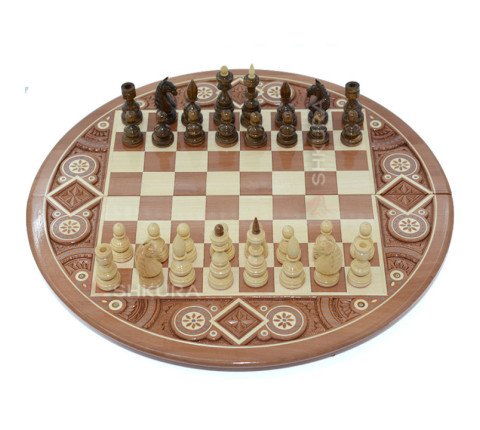Дерев'яні, круглі Шахи + Шашки, 50 x 50 см. Інкрустація бісером
