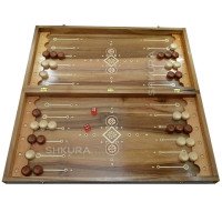 Wooden Chess + Backgammon, 60x60 cm. Bead inlay