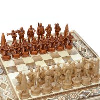 Wooden chess 3 in 1, carved "Ukrainian Armed Forces". 50x50 cm
