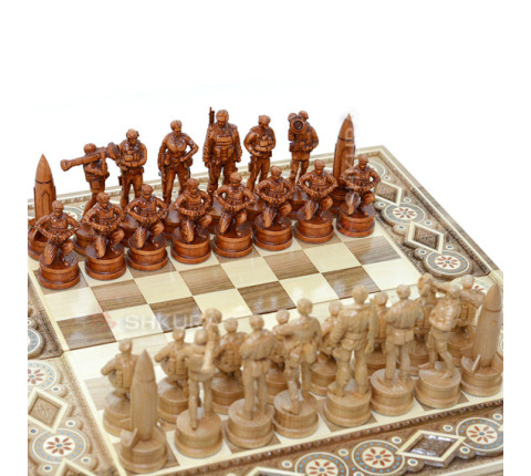 Wooden chess 3 in 1, carved "Armed Forces of Ukraine". 50x50 cm