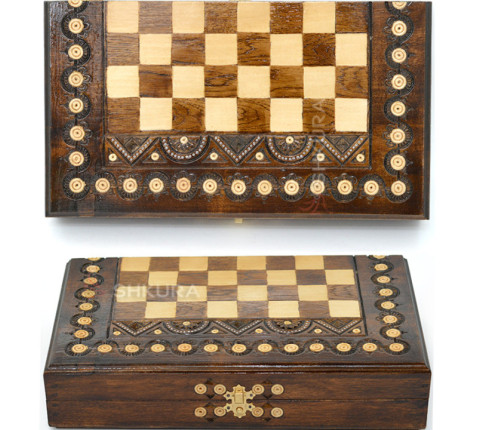 Chess + Backgammon + Checkers, 34x38 cm, beads
