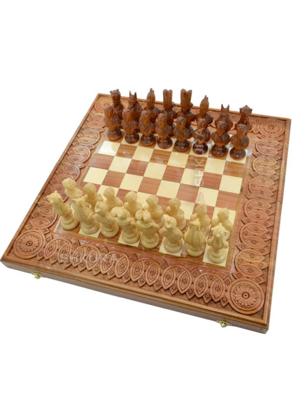 Carved Chess + Backgammon "Egypt". 50x50 cm. Handmade