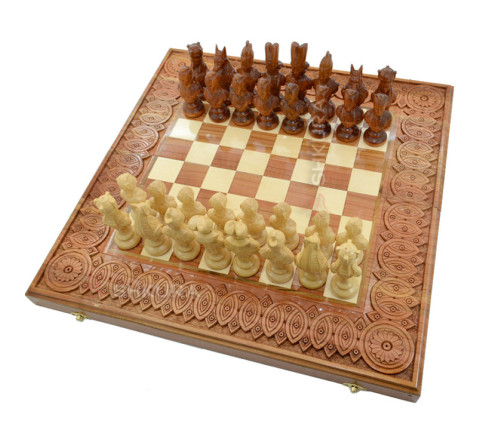 Carved Chess + Backgammon "Egypt". 50x50 cm. Handmade