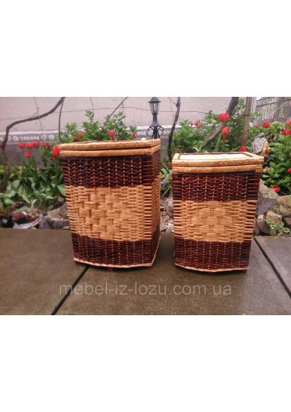 Boxes made of wicker with a light center.
