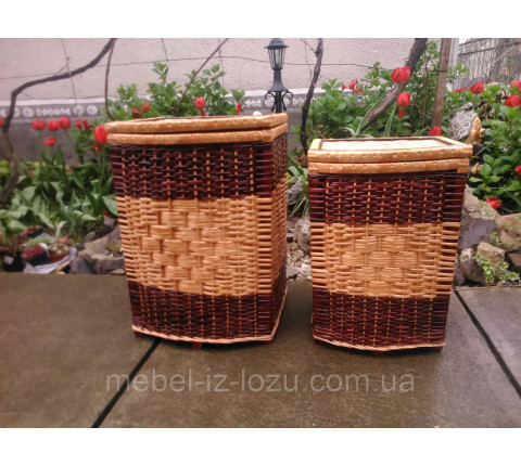 Boxes made of wicker with a light center.