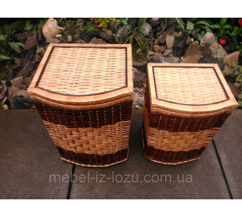 Boxes made of wicker with a light center.