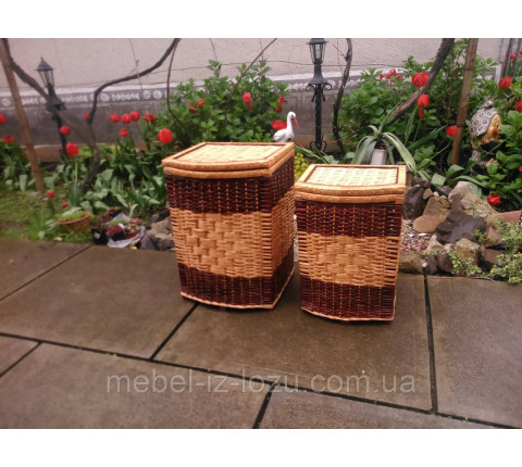 Boxes made of wicker with a light center.