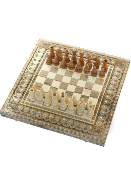 Souvenir chess + backgammon + checkers 50 x 50 cm. Beads + Copper