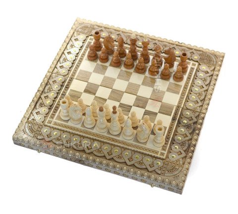 Souvenir chess + backgammon + checkers 50 x 50 cm. Beads + Copper