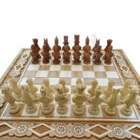 Carved Chess + Backgammon "Egypt". 60x60 cm. Beads. Handmade