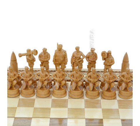 Wooden chess 3 in 1, carved "Armed Forces of Ukraine". 50x50 cm