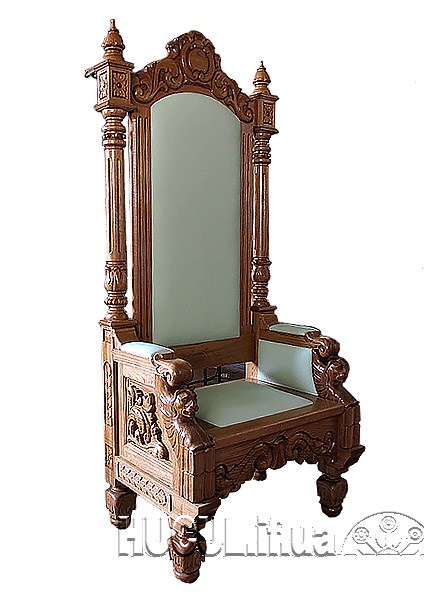 Oak archbishop's chair with hand carving for the altar