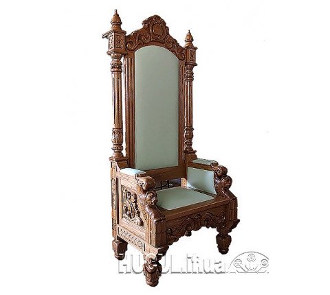 Oak archbishop's chair with hand carving for the altar