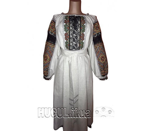 Dress "Sunny": embroidery at the hem on polished linen