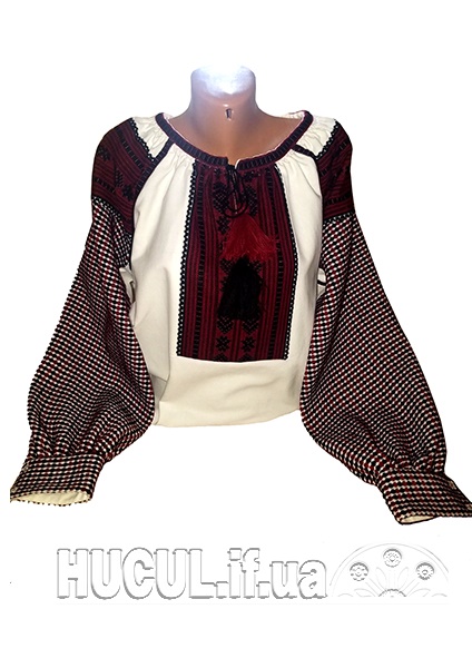 Women's woven shirt "Burgundy Peonies"— handmade from Kosiv