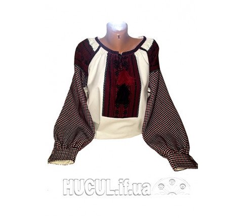 Women's woven shirt "Burgundy Peonies"— handmade from Kosiv