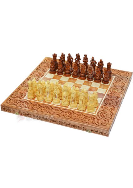 Wooden chess 3 in 1 "Pirates of the Caribbean". 55x55 cm. Light.